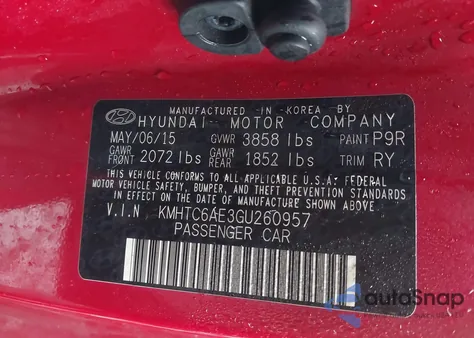 2016 Hyundai Veloster Turbo z USA, uszkodzony, nr VIN KMHTC6AE3GU260957